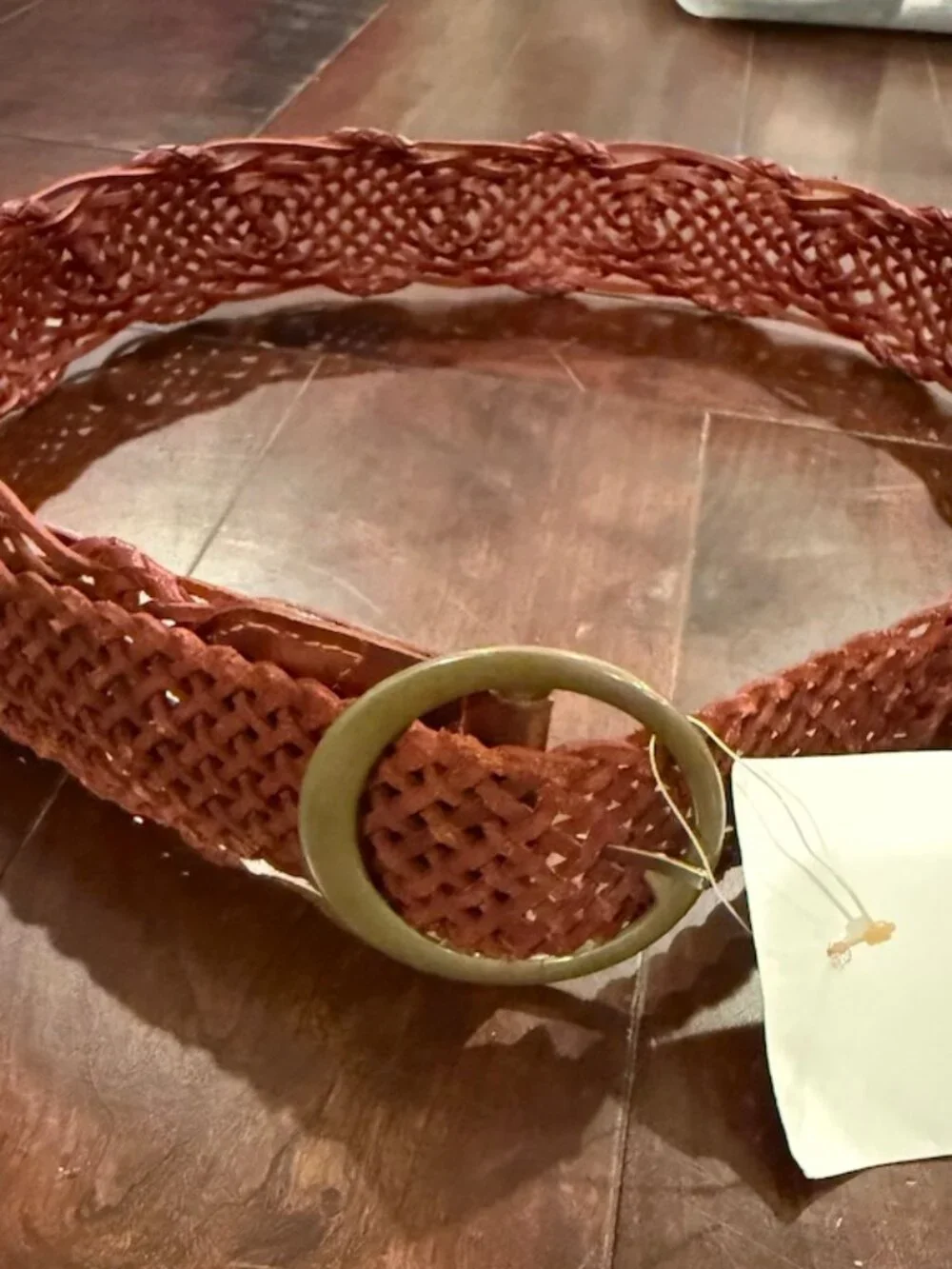 New! Brown Leather Braided Belt Brass Tone Buckle